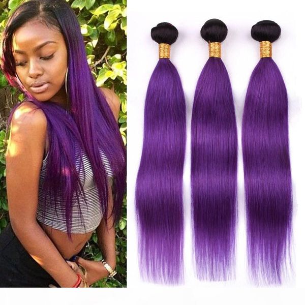 

фиолетовый ombre прямого человеческих волос 3 связки черных корней фиолетового ombre девственница бразильского человеческих волос weave связ, Black;brown