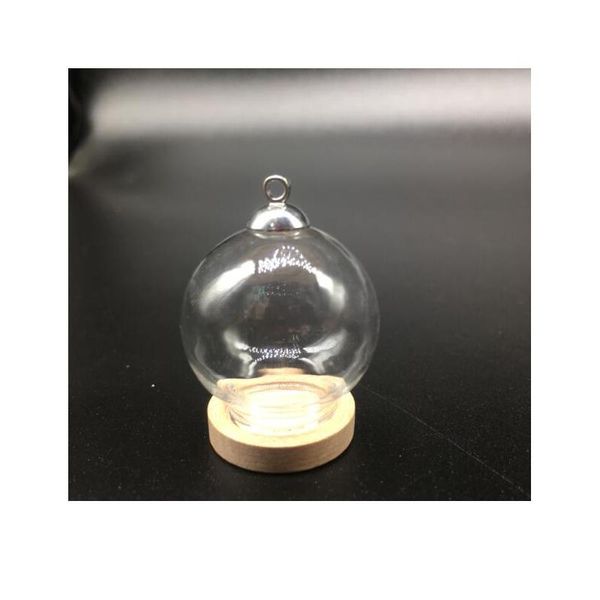 

3sets/lot 25mm glass globe bottle wood base beads cap set 15mm opening wishing glass vial cover dome glass bottle cut bbyhvs, Black