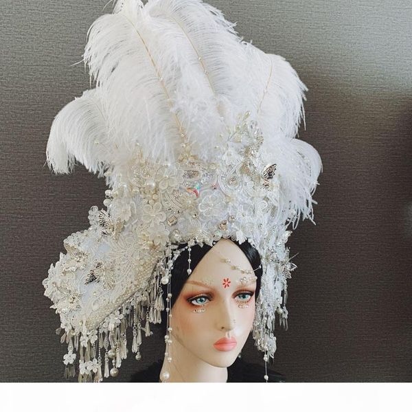 

p studio exaggerated national tide headdress hat feather hair accessories catwalk competition or headwear for show costume
