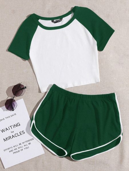 

raglan sleeve crop & dolphin shorts set f7pk#, White