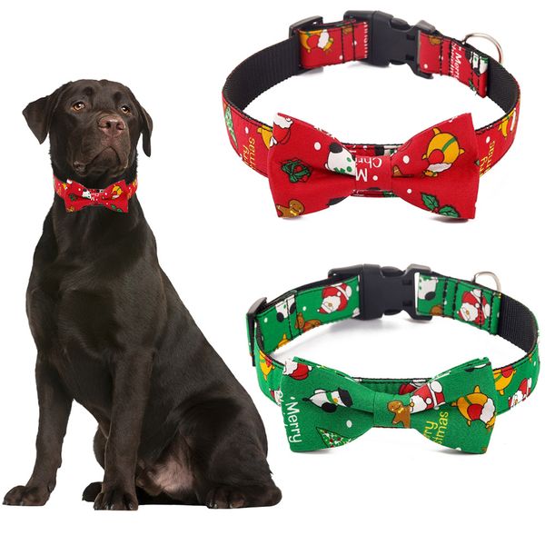 

pet collar christmas dog accessories pet supplies fashion casual pure cotton printing dog bow tie polyester cotton dog collar new wholesale
