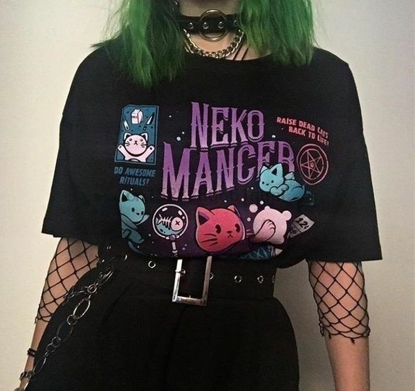 

neko mancer t-shirt cute aesthetic grunge black tee satantic gothic clothing witch shirt(1) sport hooded sweatshirt hoodie