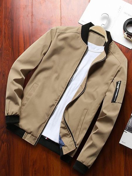 

men solid zip up bomber jacket d9yj#, Black;brown