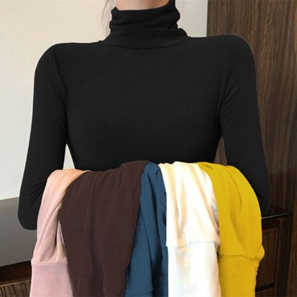 

high neck bottoming women's long sleeve thin fit with knitting shirt and slim pattern solid color female fashion dressing, White