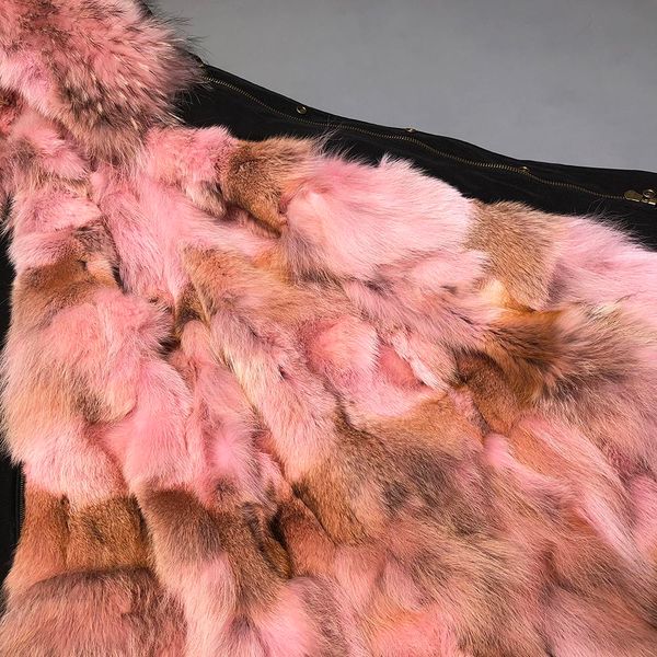 

real pink wolf fur liner parka, women natural parkas detachable raccoon collar hood kg-2, Black