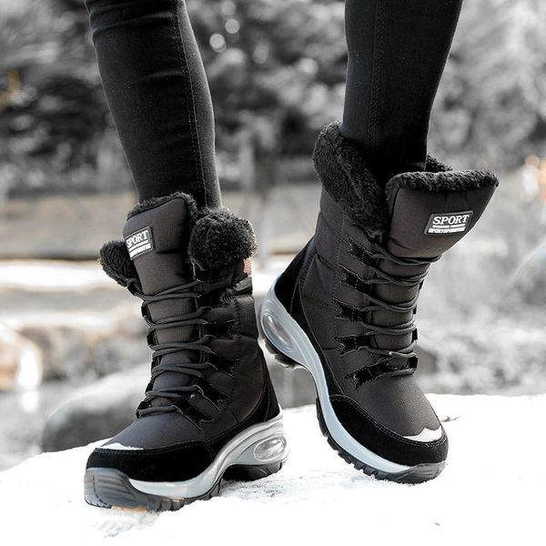 

waterproof winter women boots warm plush women's snow boots outdoor non-slip sneakers fur platform ankle, Black