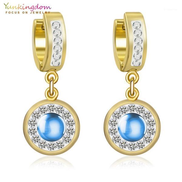 

yunkingdom 2020 new crystal rhinestone stainless steel round earrings for women titanium jewelry wholesale ue1011, Golden;silver