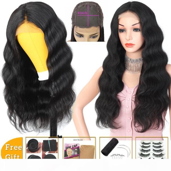 

lanqi brazilian hair wigs body wave wig pixie cut 4x4 lace closure wig short bob lace front human hair wigs for women non-remy, Black;brown