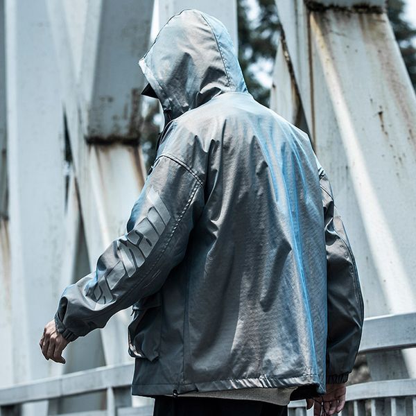 

colorful reflective cargo jackets mens streetwear tactical function jacket multi-pocket hoody windbreaker coats, Black;brown