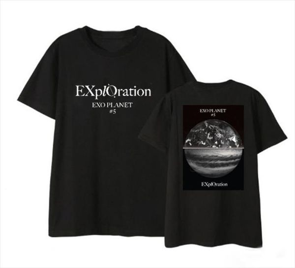 

kpop exo planet 5 exploration concert same earth printing t shirt summer style black white o neck short sleeve t shirt