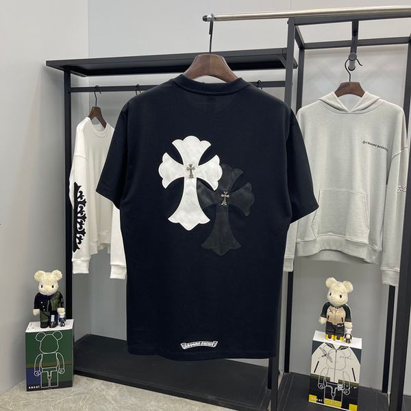 

chao brand ch crosin short t-shirt men sanskrit embroidery cross print loose half sleeve women, White