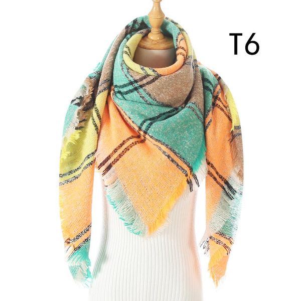 

knitted winter scarf women cashmere pashmina luxury plaid triangle neck scarves lady warm blanket femme echarpe bufanda sqckbp bdefashion, Blue;gray