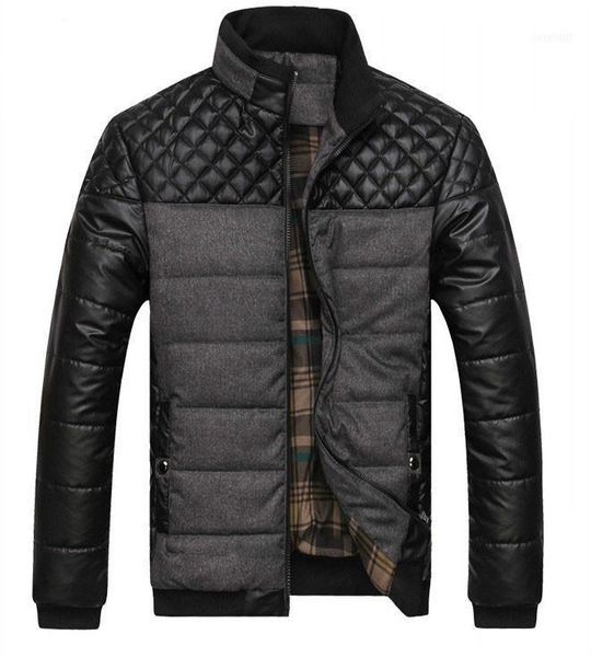 

new winter spring thick men's jackets and coats pu patchwork designer fashion mens jackets cotton outerwear11, Tan;black