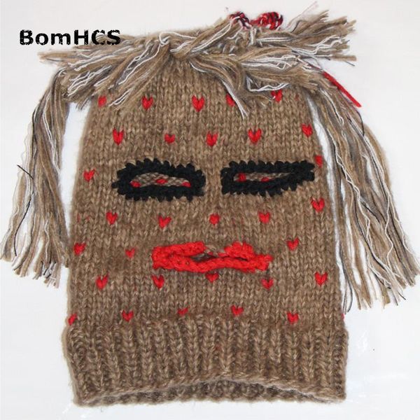 

bomhcs очень смешной pigtail маска 100% ручной работы вязаная оплетки парик beanie hat party halloween подарков
