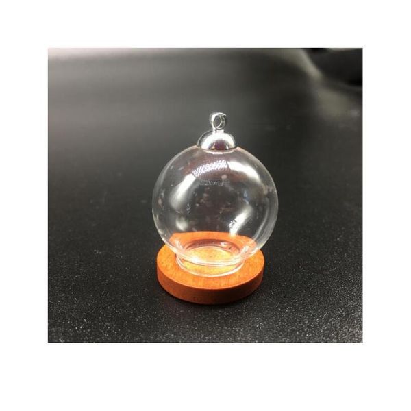 

10sets/lot 25*15mm round glass globe orbs wood base silver beads cap set wishing glass vial cover dome glass bottle cut bbyihk, Black