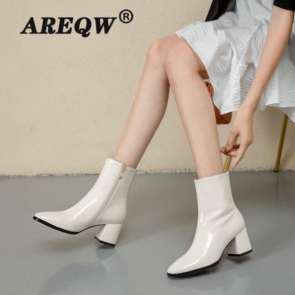 

ankle boots for women square toe fashion shoes plush warm winter short boots zipper square heels comfortable lady shoes, Black