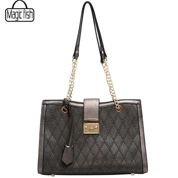 

women's simple handbag lock catch chain large capacity shoulder square bag a9986/l