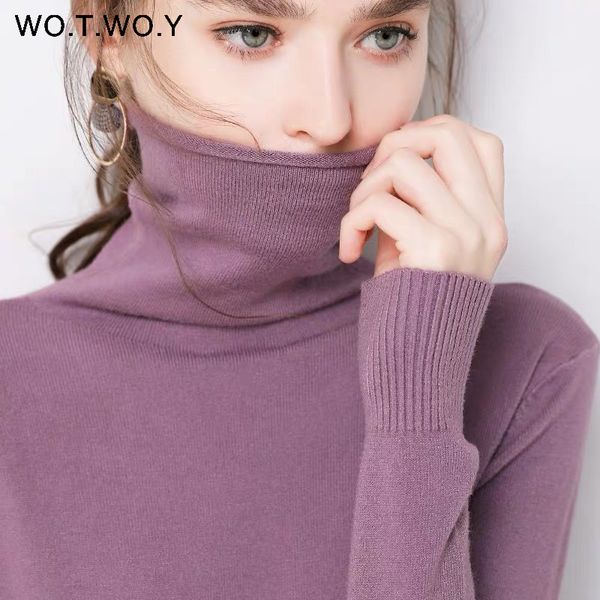 

wotwoy autumn winter slim turtleneck sweater women basic bottoming knitwear women knitted cotton pullovers femme jumper 2020 new c1031, White;black