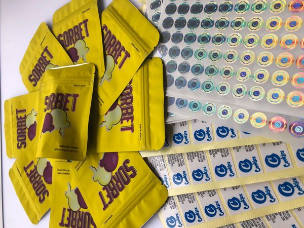 

local sorbet hologram bags label yellow flavors and edibles 3.5g cookies california mylar packaging stickers bags sf bbyzs lg2010