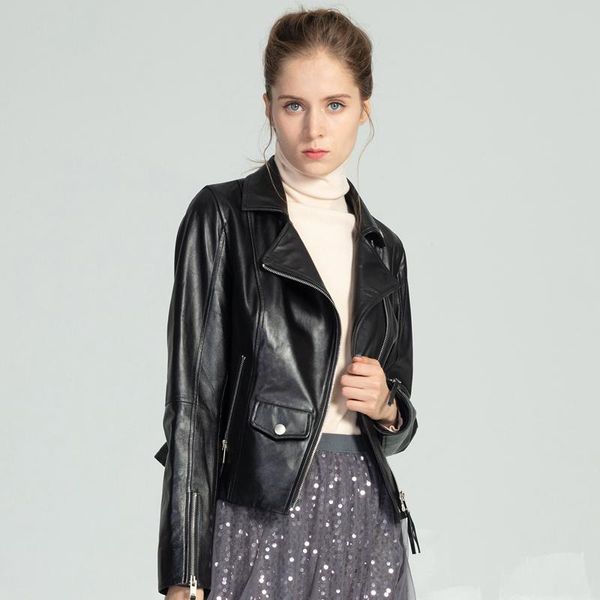 

marwin pu leather 2020 new coming spring turn down collar short leather coat zipper high street and moto style female ladies bbyvfc lg2010, White;black