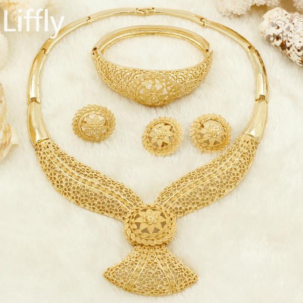 

liffly bridal fashion dubai jewelry sets for women flower necklace nigerian wedding charm gold jewelry set birthday gift, Silver