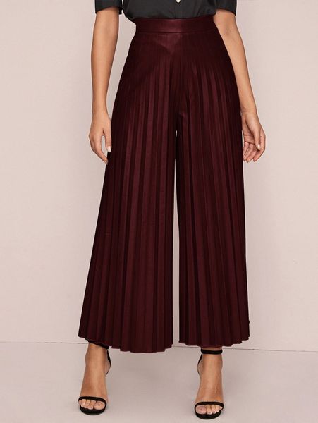 

pu leather wide leg pleated pants c5mc#, Black;white