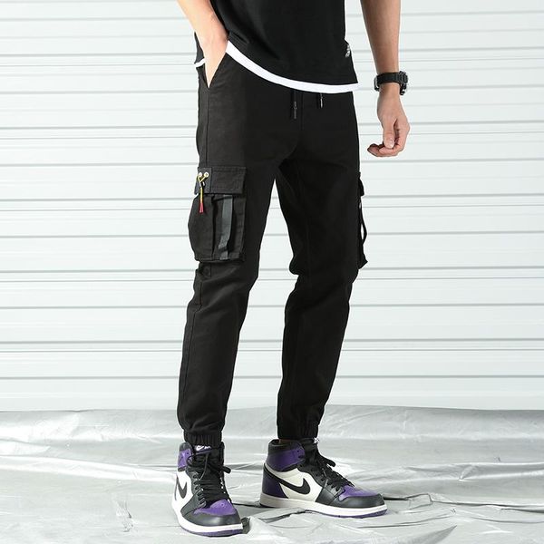 

men's pants autumn 2021 cargo elastic waist casual for men with pockets 2 colors s to 3xl j0510-205188-e, Black