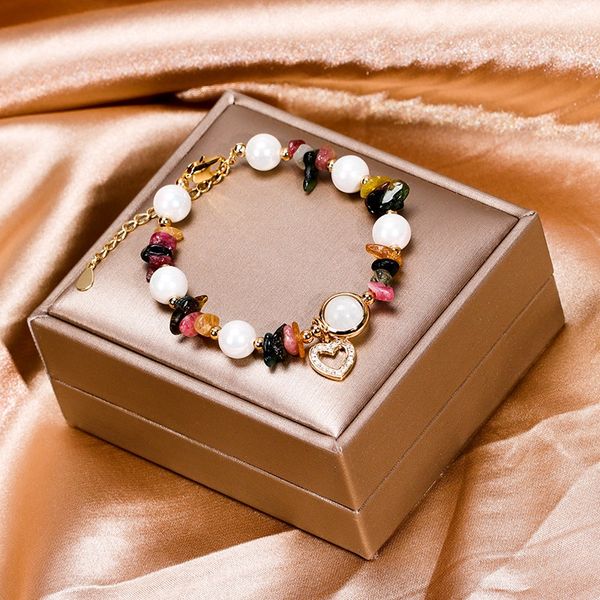 

bardo crystal tourmaline bracelet women's korean version of simple white moonlight transfer beads pearl stone pearlbracelet stone pearl, Golden;silver