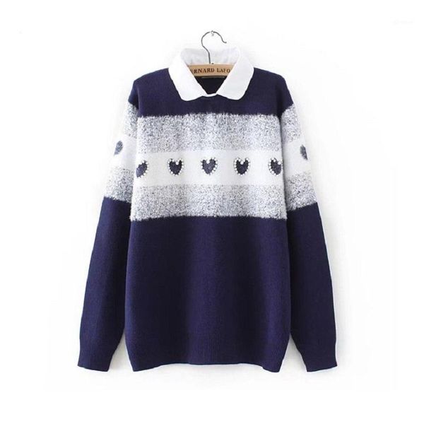 

plus size warm sweater autumn winter solid cotton loose knitted casual turn-down collar female pullovers sweater knitted1, White;black