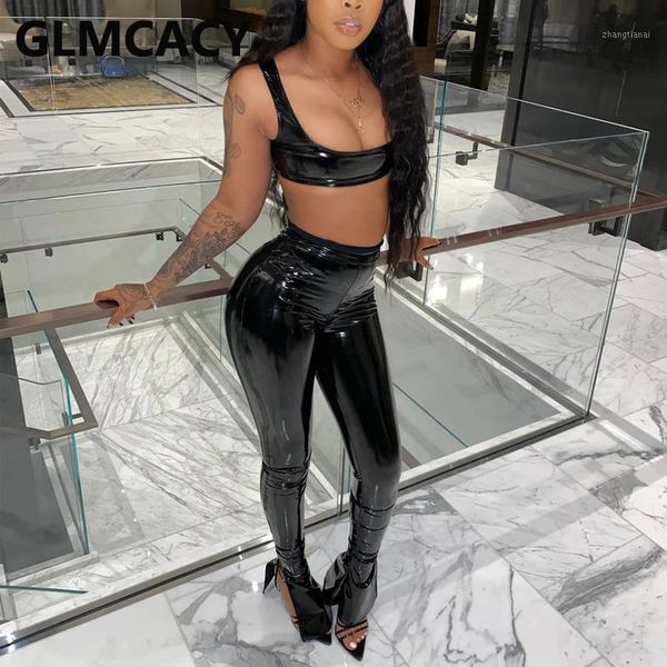 

women high waist pu leather flare pants chic streetwear slit trousers1, Gray