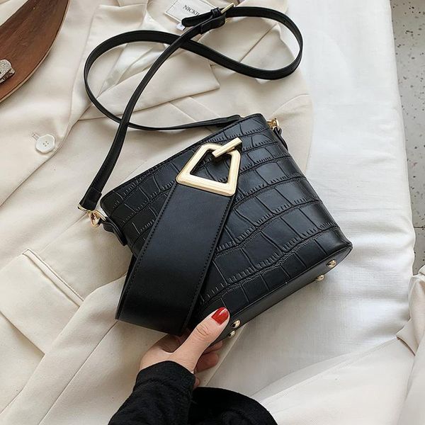 

2020 autumn new style stone grain pu leather small bucket bag ladies brand shoulder bag trend handbag fashion messenger