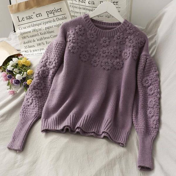 

women's sweaters sweet sweater women elegant round neck pullover casual female long sleeve embroidered loose jumper clothing purple1, White;black