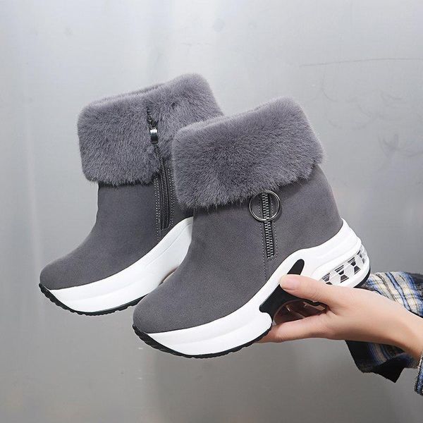 

boots women snow winter fashion fur short ankle boot female inner increase solid warmth cotton shoes knee high, Black