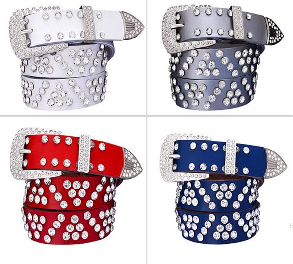 

2021 new leather pin buckle belt ladies fashion triangle and rhinestone leather belt ladies casual jeans belt, Black;brown