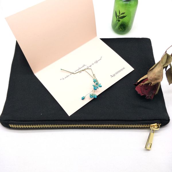 

7x10in 12oz black/white/natural cotton canvas makeup bag with matching color lining thick blank cotton canvas cosmetic bag dhl in stock