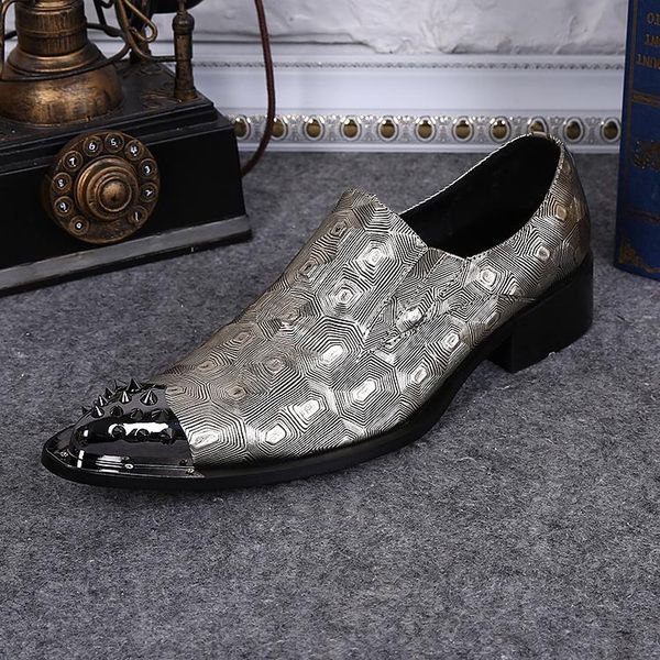 

dress shoes christia bella silver oxfords derby men real leather iron pointed rivet slip on formal handmade, Black