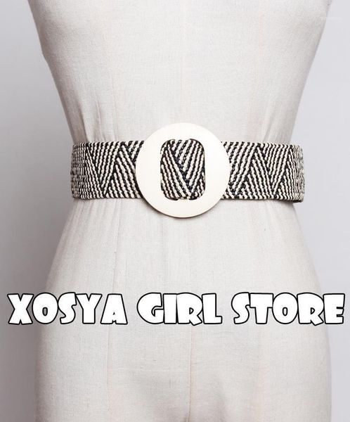 

wooden buckle dress belt for women casual female braided wide strap female designer woven girls elastic pp straw belts 2411, Black;brown