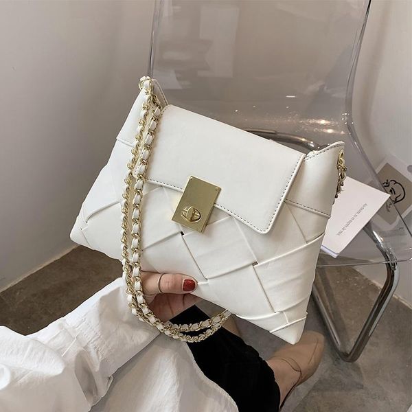 

ladies 2020 woven handbags pu leather messenger bag solid color chain shoulder handbag female travel lady brand handbag