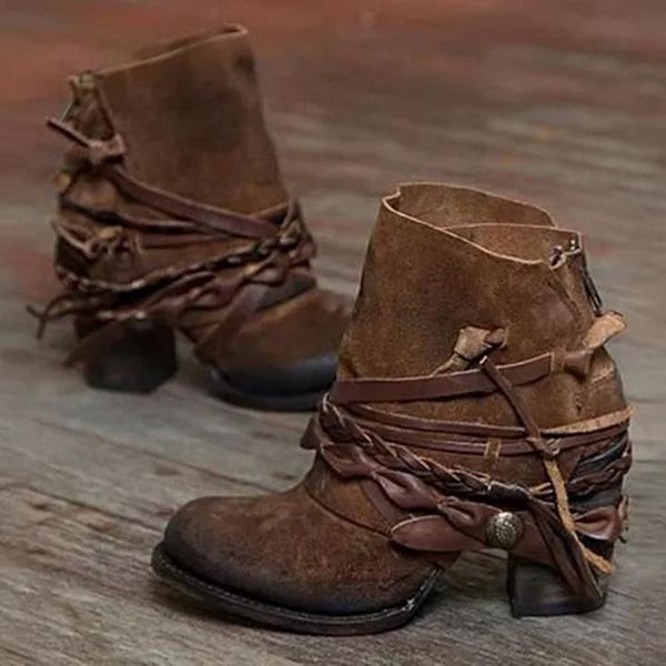 

ботильоны faux женщин замша коренастый гладиатор chaussure урожай пинетки женщина на высоких каблуках обувь осень мода обувь 2020, Black