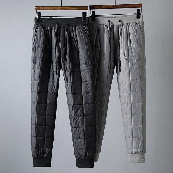 

anti-wrinkle type thermal non-bulky down elastic waist plaid casual cotton trousers for men kg-79, Black