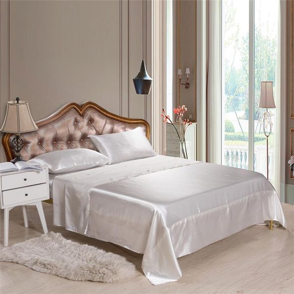 

luxury pure color imitated silk sheet sets modern comforter bedding set white red fashion king  twin size bed linen gift