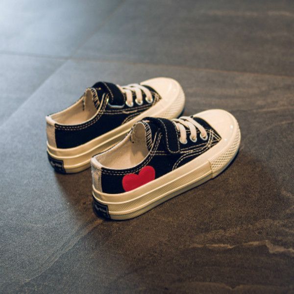 

childrens casual board shoes kids love heart print canvas shoes boys girls fashion sneakers 2020 new trendy flat shoe kids sneakers, Black;red