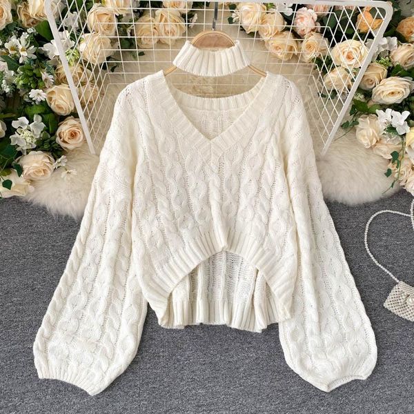 

women's sweaters autumn sweater women v neck long sleeve short pullover female twist knitted jumper 2021, White;black