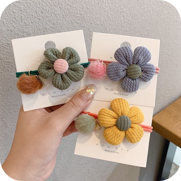

version colored flowers headband female cute internet sensation leather case rubber band hair-binding high elastic durable plush hair rope f, Golden;white