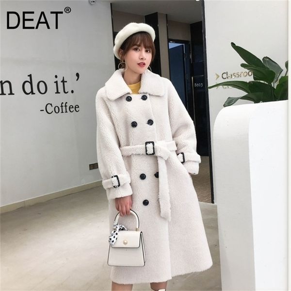 

[deat] new winter fashion women's coat lapel belt lamb lambswool woolen nine sleeves thick with belt warm long length ai773 201218, Black