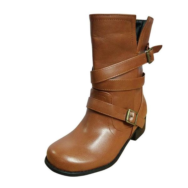 

sagace boots ladies fashion retro boots winter new casual platform low-heeled belt buckle in the large size, Black