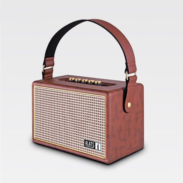 

luxury wood portable hifi bluetooth 5.0 speaker wireless aux subwoofer rock music outdoor indoor retro leather louderspeaker1