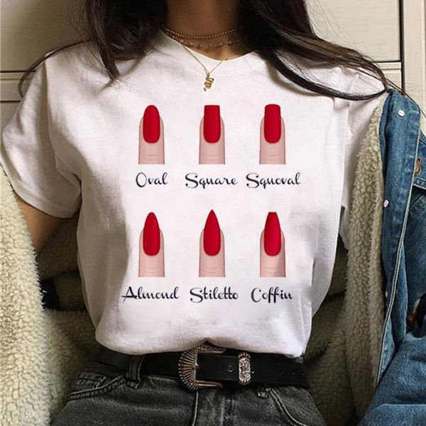 

women t shirt personality nail art print tshirt fun summer short-sleeve harajuku women's t-shirt 90s girls tee female tee jllysd, White
