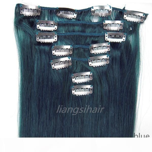 

brazilian blue color 2 sets 15"-22" 7pcs straight clip in hair brazilian malaysian peruvian indian hair 100% remy human hair exten, Black;brown