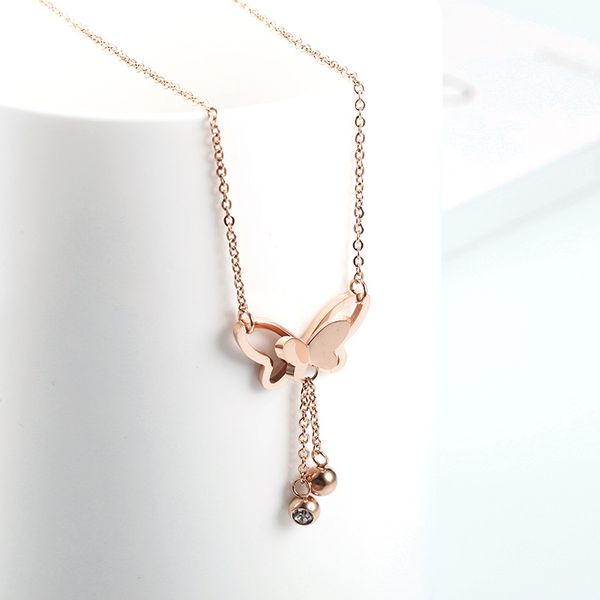

new japanese and korea style necklace fashion elegant rose gold butterfly pendant necklace womens pendant internet celebrity factory wholesa, Golden;silver